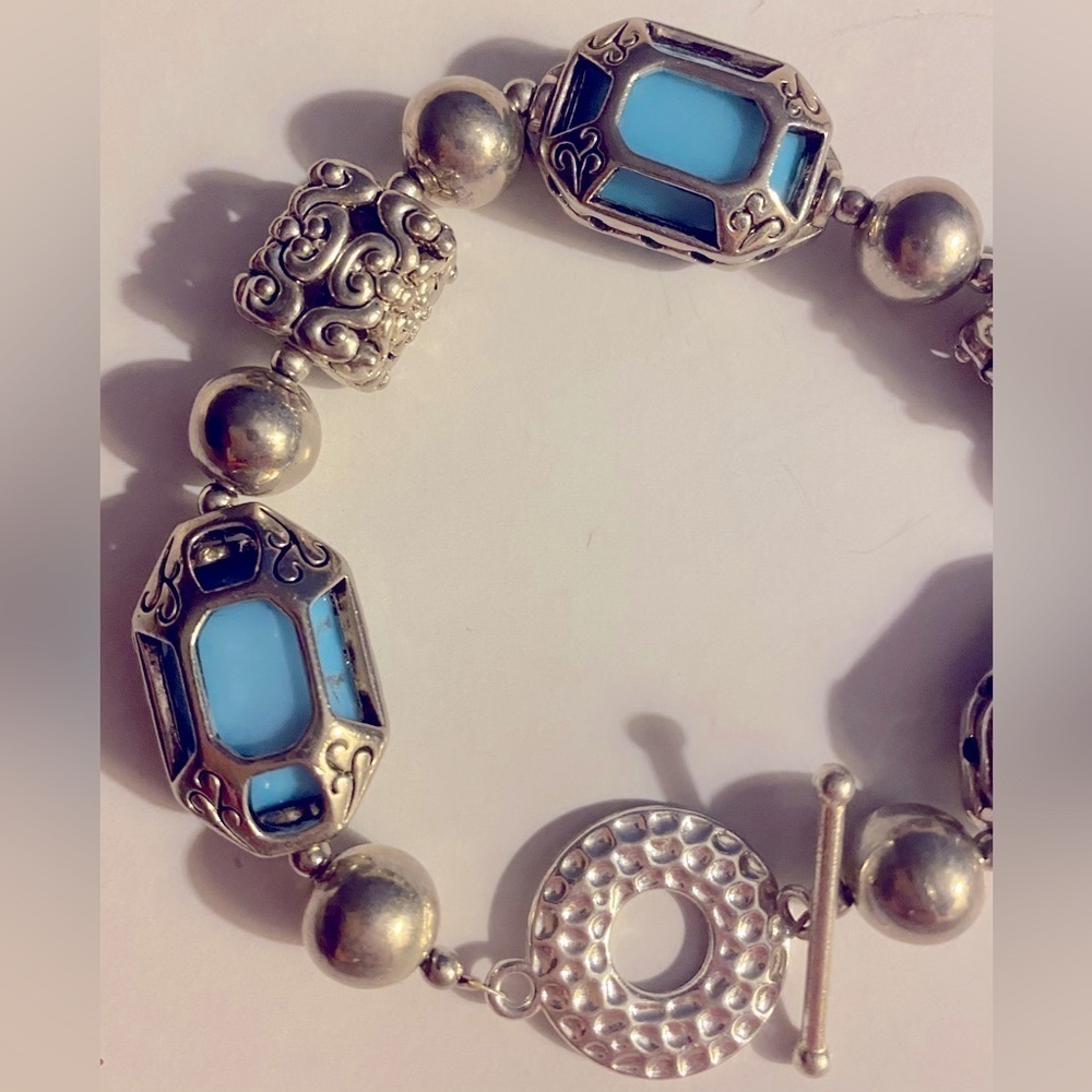 Artisan, Handmade Bracelet, Blue, Caged Beads, Silver-tone beads, hardware,NWOT - Picture 4 of 6
